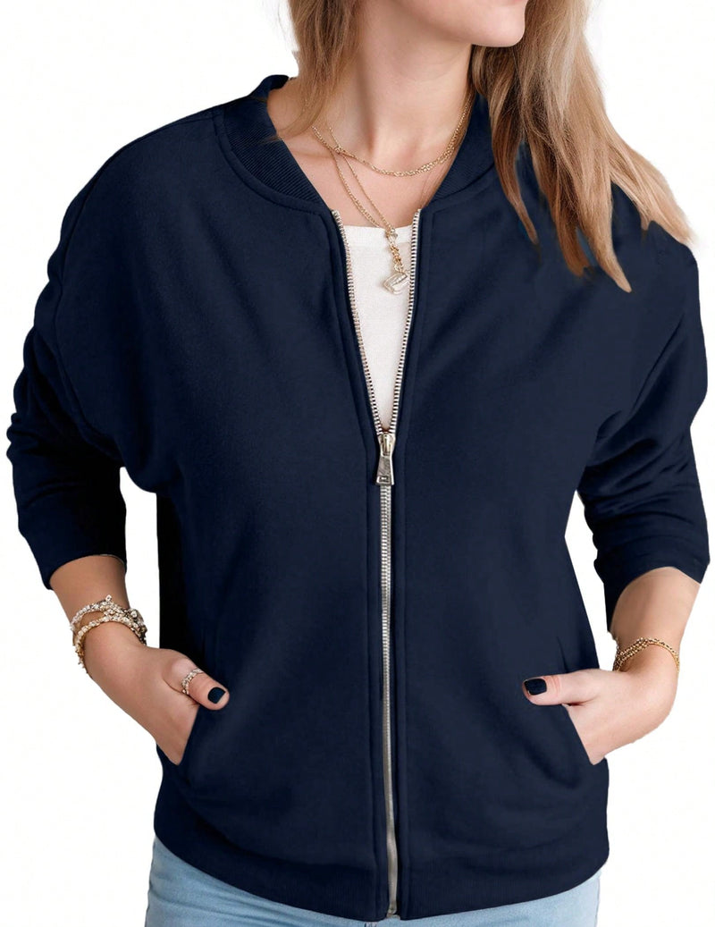 Hoteel chaqueta tipo sueter informal de manga larga con bolsillo y cremallera y tapeta para mujer