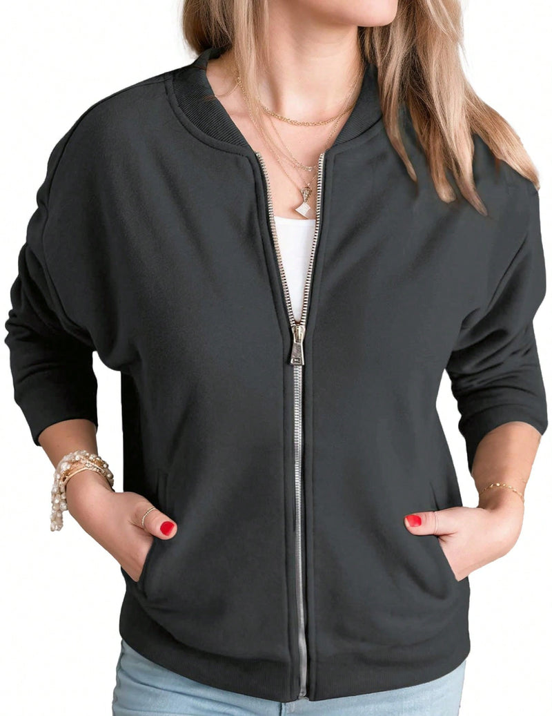 Hoteel chaqueta tipo sueter informal de manga larga con bolsillo y cremallera y tapeta para mujer