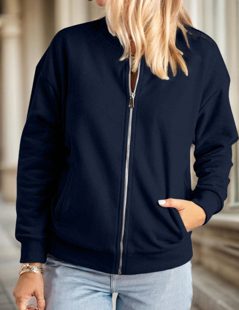 Hoteel chaqueta tipo sueter informal de manga larga con bolsillo y cremallera y tapeta para mujer