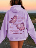 Ezwear sudadera con capucha y mangas largas con estampado de mariposa y letras para mujer