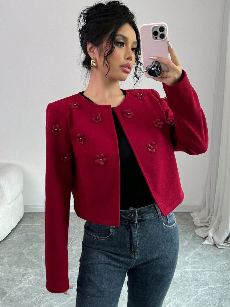 Modely chaqueta de manga larga con diseno de dragon y fenix, con perlas rojas tejidas de lujo para mujer