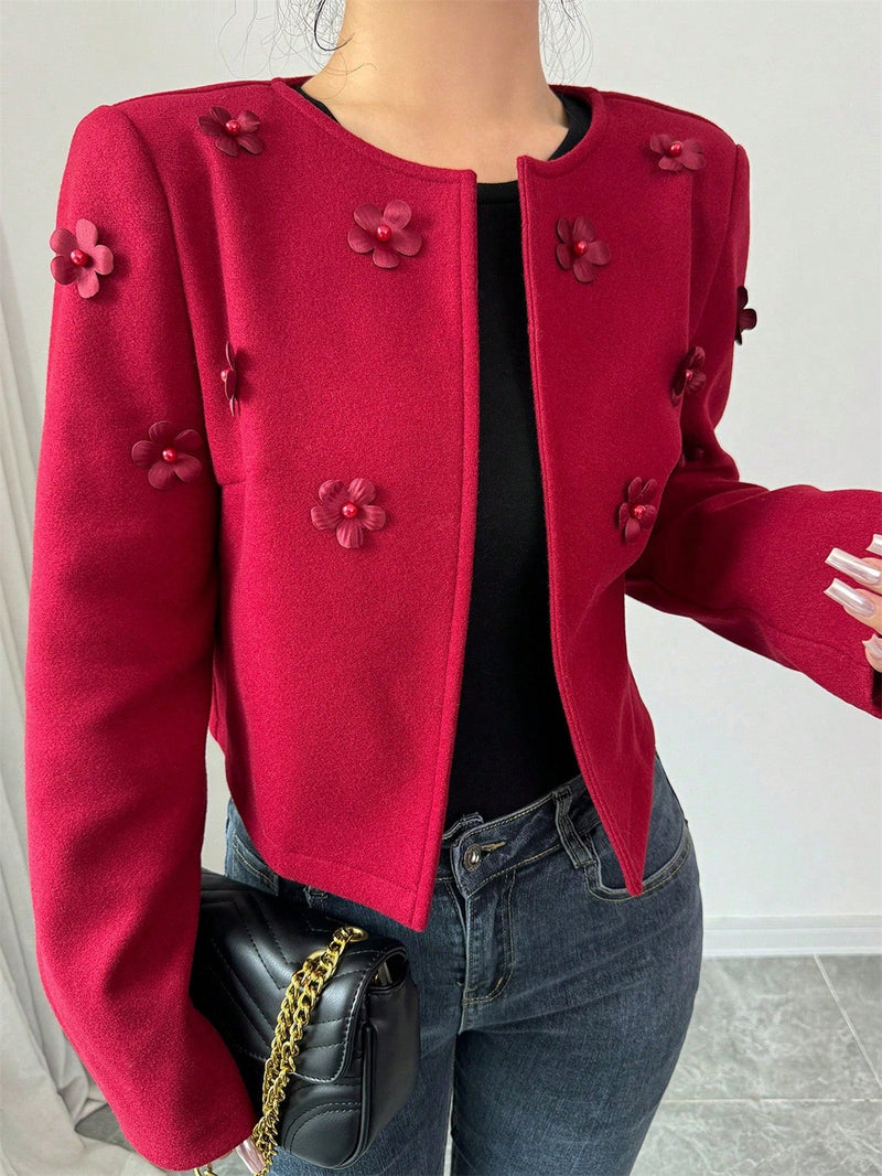 Modely chaqueta de manga larga con diseno de dragon y fenix, con perlas rojas tejidas de lujo para mujer