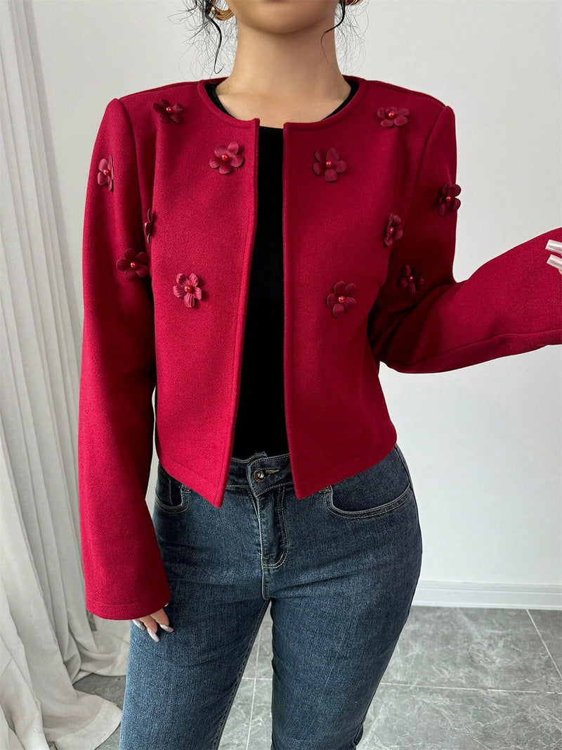 Modely chaqueta de manga larga con diseno de dragon y fenix, con perlas rojas tejidas de lujo para mujer