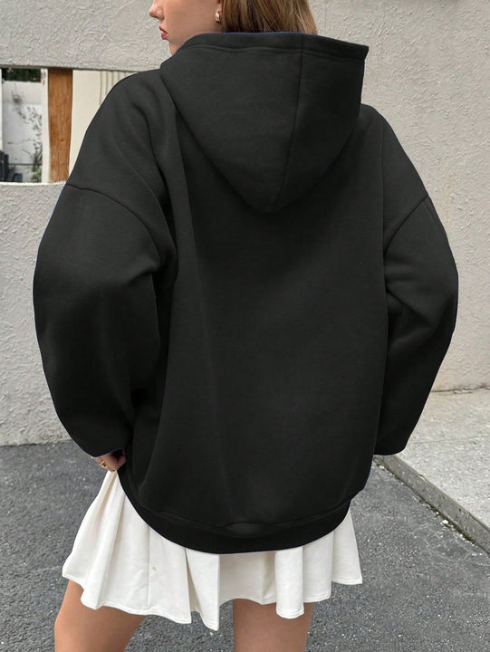 Ezwear sudadera holgada con capucha de estilo deportivo minimalista casual con patron de letra de mexico, para mujer, otono/invierno