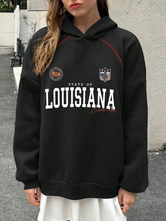 Ezwear sudadera holgada con capucha de estilo deportivo minimalista casual con patron de letra de mexico, para mujer, otono/invierno