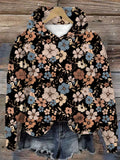 Lune sudadera con capucha de estampado floral vintage todo sobre en estilo minimalista casual, adecuada para otono/invierno