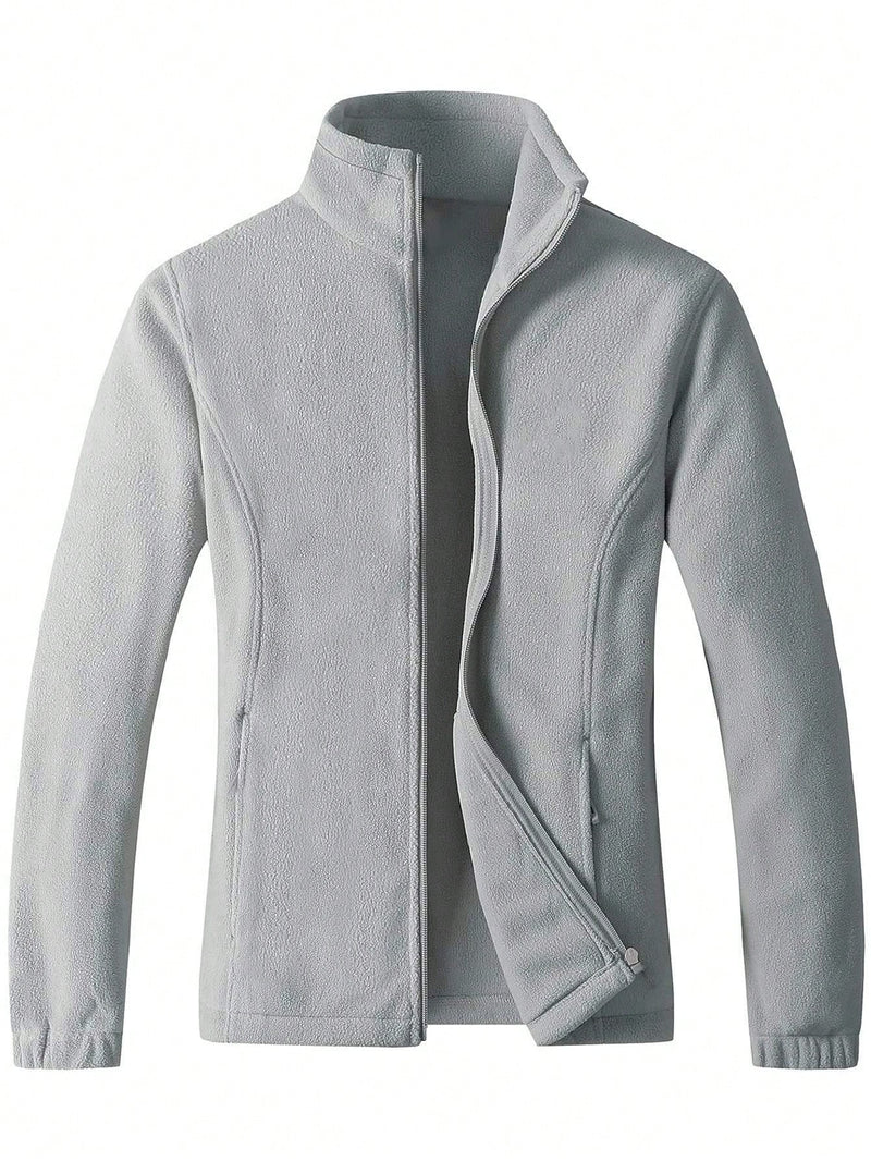 Hoteel chaqueta polar suave y ligera con cremallera completa para mujer, chaqueta informal para exteriores con bolsillos con cremallera