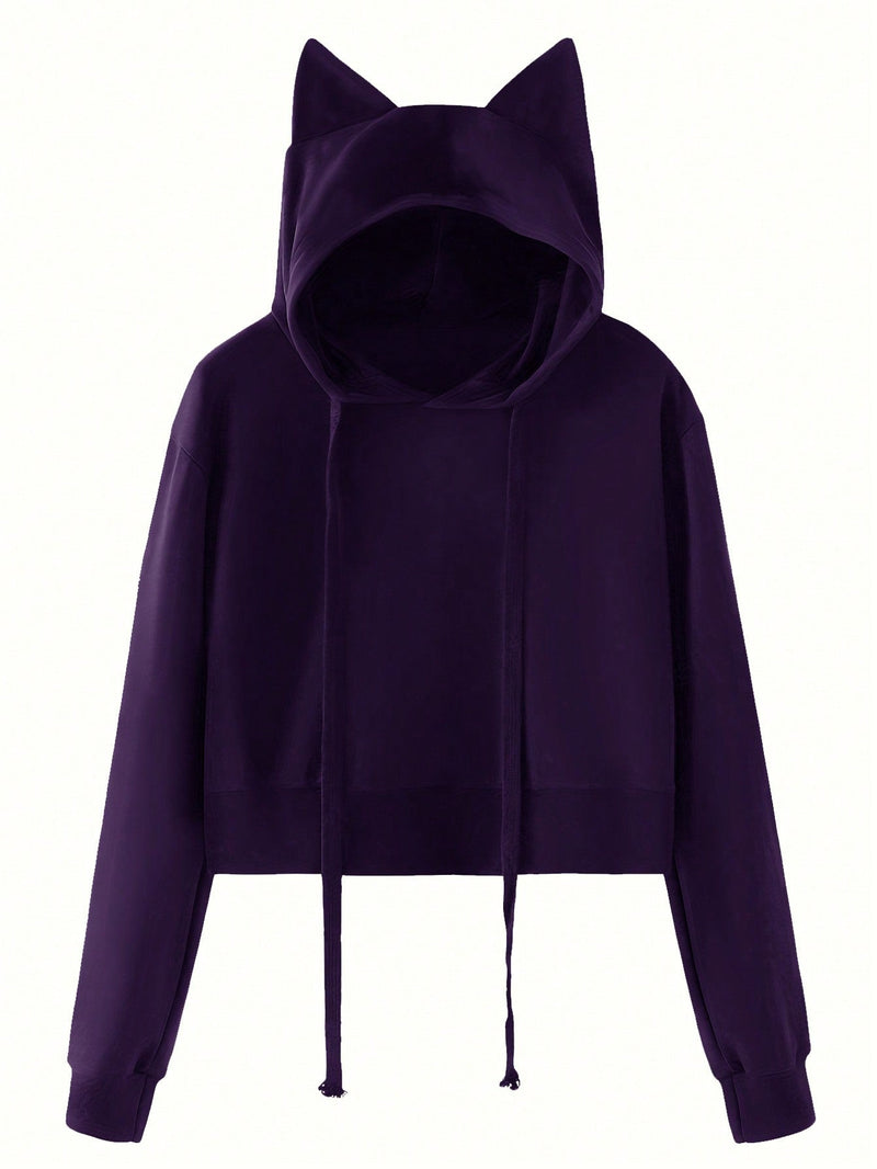 Ezwear sudadera corta con capucha unicolor para mujer