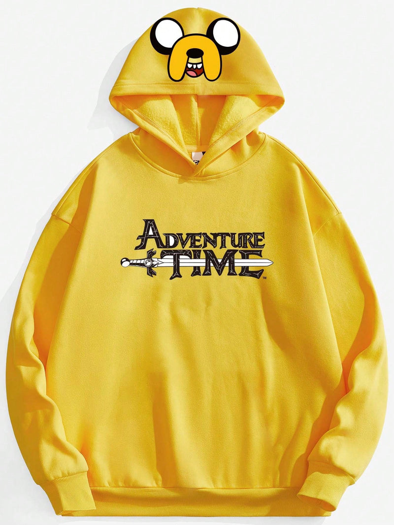 Adventure time x  sudadera casual de mujer con capucha, de hombros caidos y estampado de dibujos animados y letras, ideal para primavera y otono