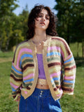 Skyraze cardigan de punto con rayas y contraste de colores en tonos tierra