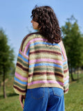 Skyraze cardigan de punto con rayas y contraste de colores en tonos tierra