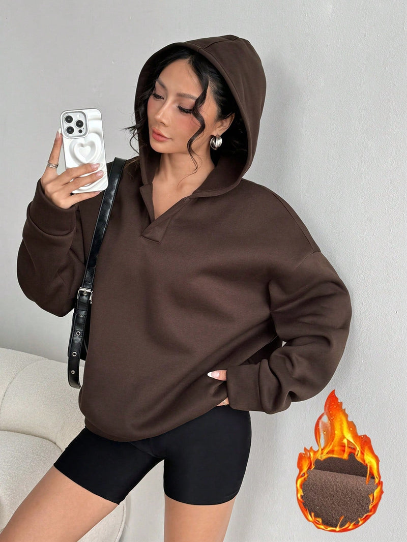 Moosta sudadera con capucha de forro polar de diseno sencillo y suelto