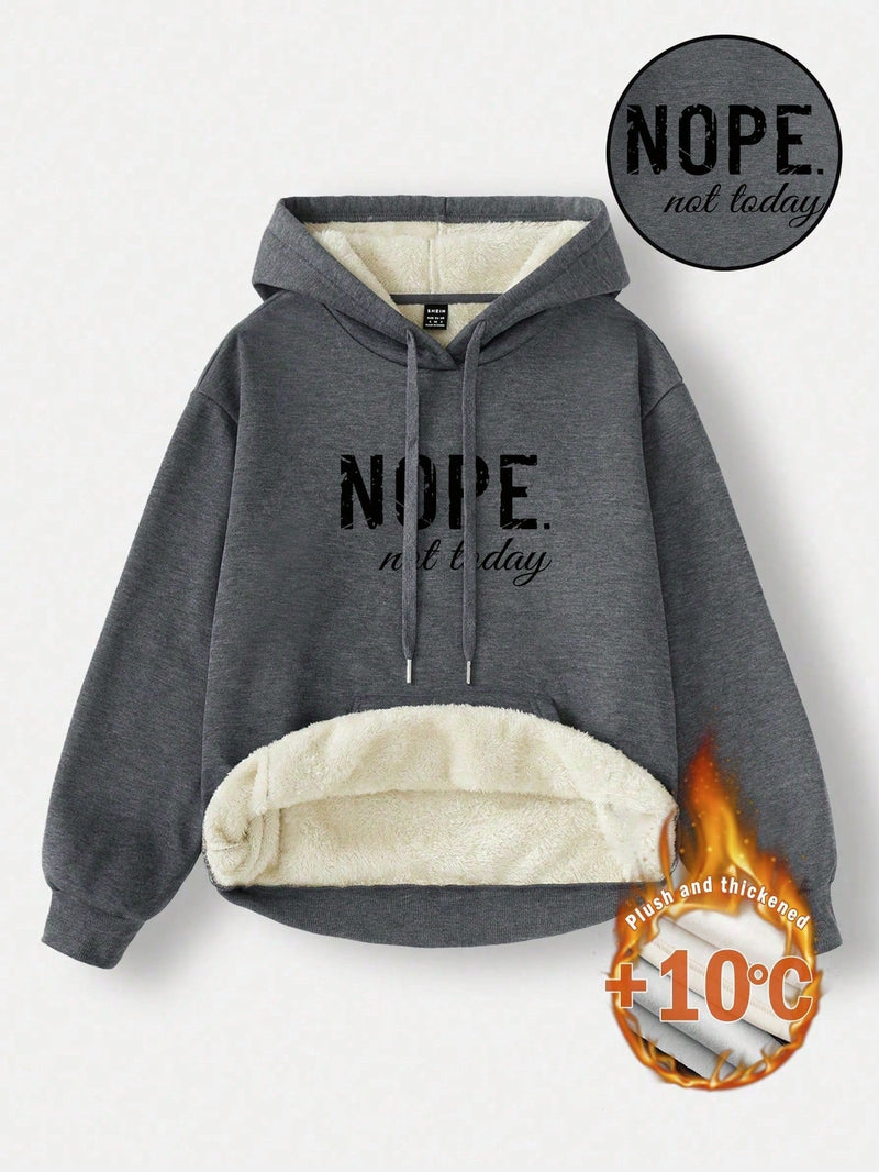 Ezwear sudadera de forro polar gruesa con estampado gris "nope not today" para mujer, adecuada para otono/invierno