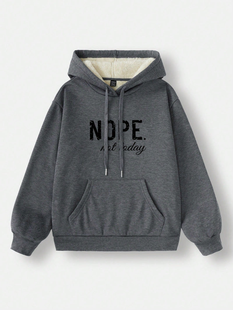 Ezwear sudadera de forro polar gruesa con estampado gris "nope not today" para mujer, adecuada para otono/invierno