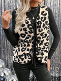 Lune chaleco-chaqueta con lazo estampado de leopardo y cierre de mujer, estilo abrigo de piel sintetica para invierno