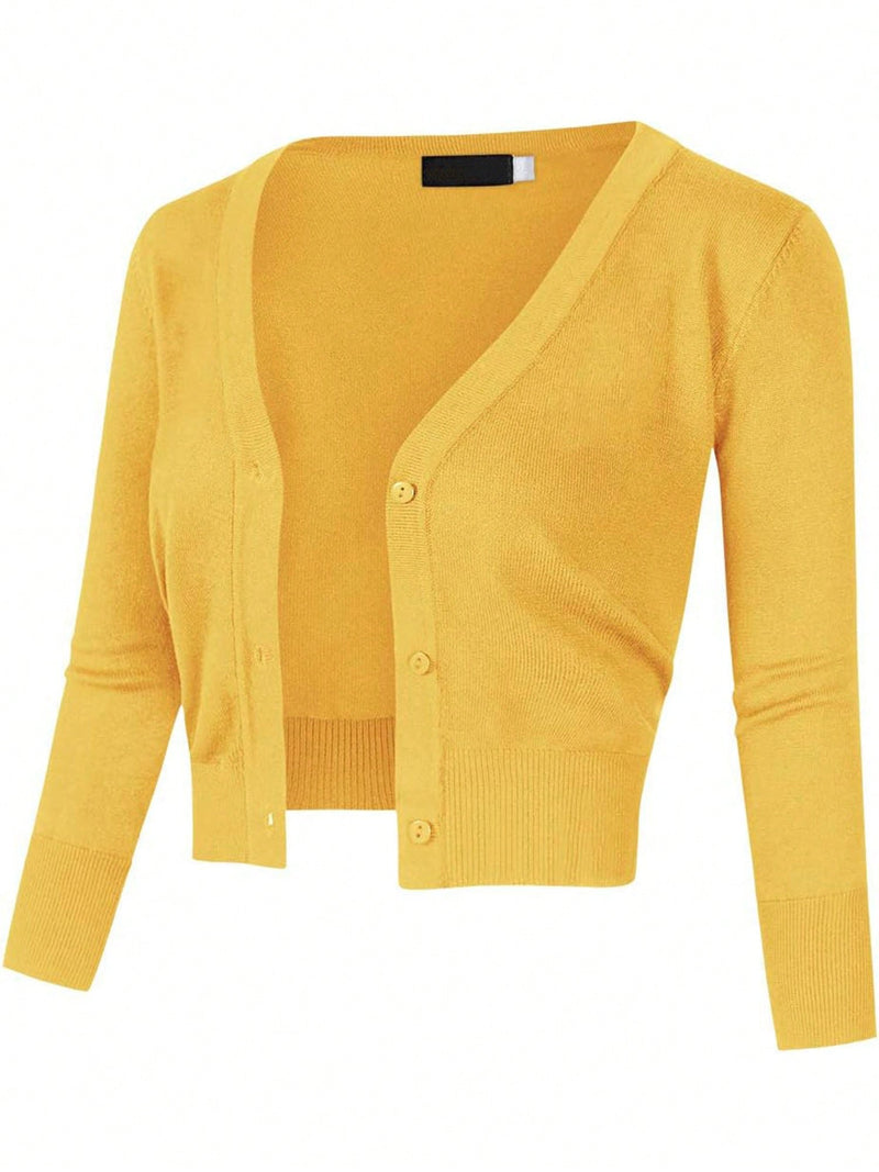 Yesfashion sueter tipo cardigan informal de punto con mangas 3/4 y corte tipo bolero abierto al frente para mujer