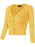 Yesfashion sueter tipo cardigan informal de punto con mangas 3/4 y corte tipo bolero abierto al frente para mujer