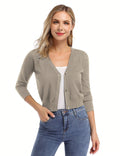 Yesfashion sueter tipo cardigan informal de punto con mangas 3/4 y corte tipo bolero abierto al frente para mujer