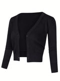 Yesfashion sueter tipo cardigan informal de punto con mangas 3/4 y corte tipo bolero abierto al frente para mujer