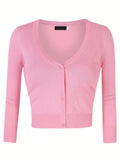 Yesfashion sueter tipo cardigan informal de punto con mangas 3/4 y corte tipo bolero abierto al frente para mujer