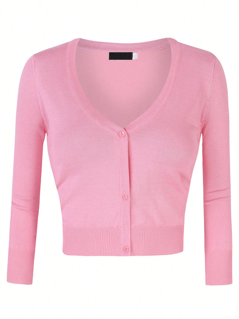 Yesfashion sueter tipo cardigan informal de punto con mangas 3/4 y corte tipo bolero abierto al frente para mujer