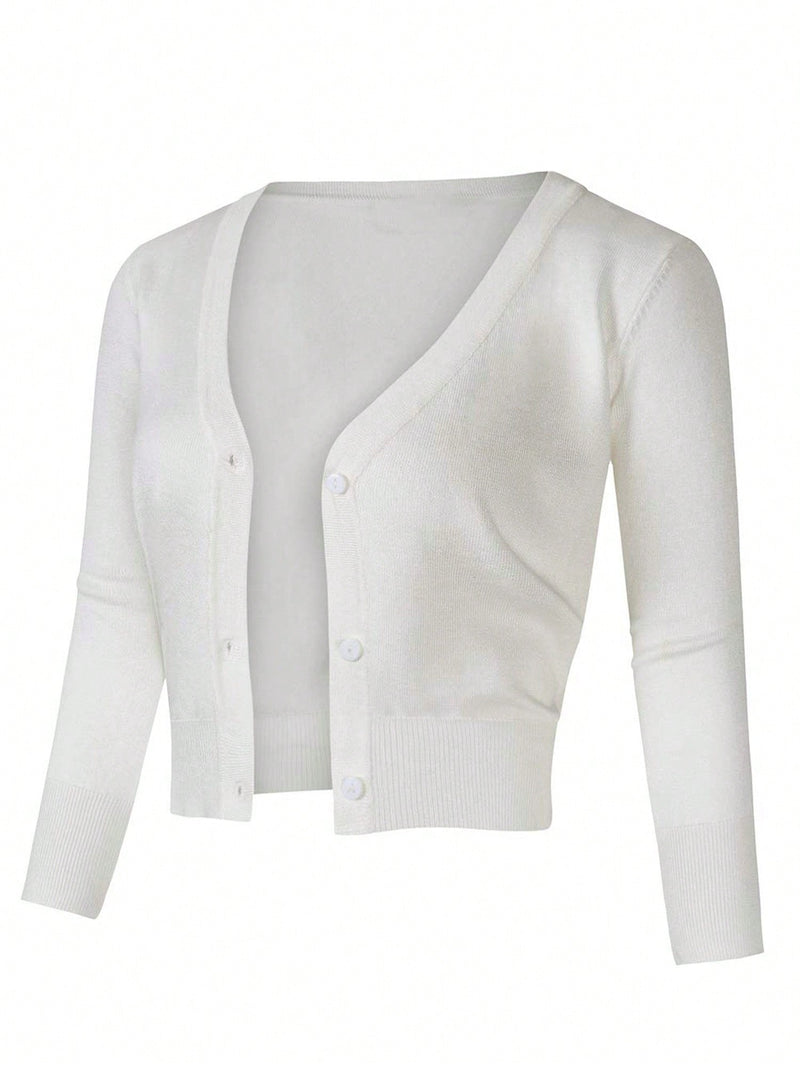 Yesfashion sueter tipo cardigan informal de punto con mangas 3/4 y corte tipo bolero abierto al frente para mujer