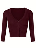 Yesfashion sueter tipo cardigan informal de punto con mangas 3/4 y corte tipo bolero abierto al frente para mujer