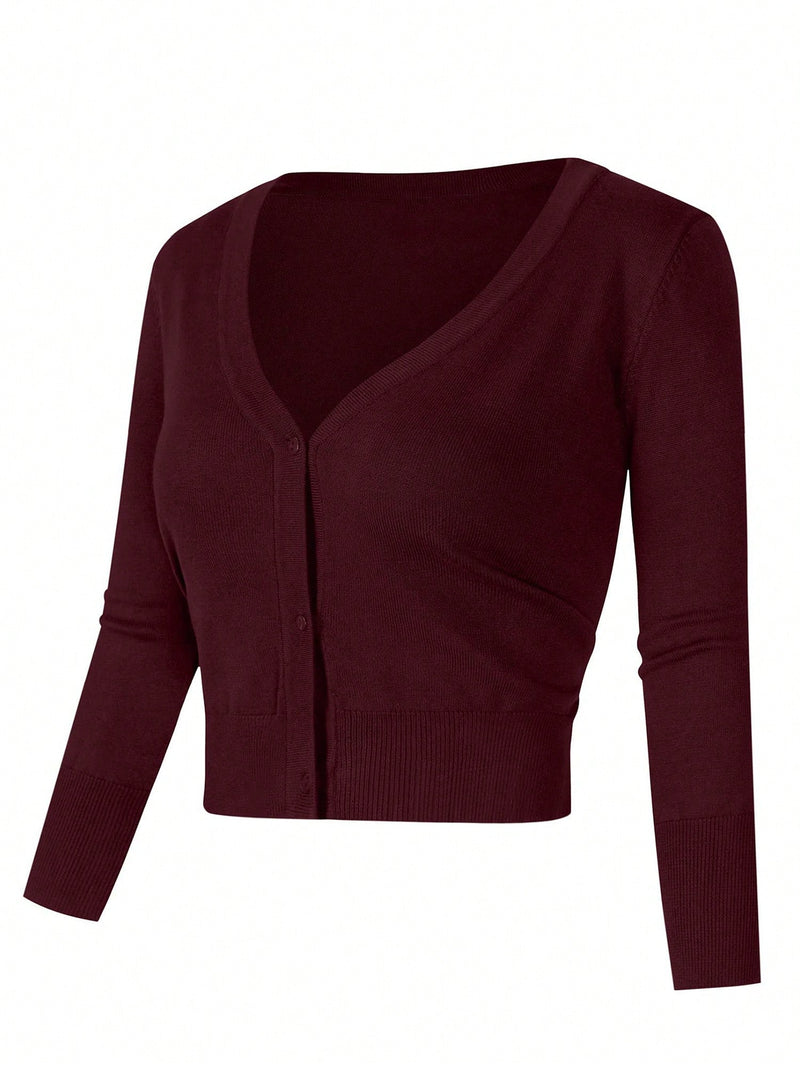 Yesfashion sueter tipo cardigan informal de punto con mangas 3/4 y corte tipo bolero abierto al frente para mujer