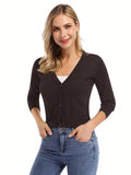 Yesfashion sueter tipo cardigan informal de punto con mangas 3/4 y corte tipo bolero abierto al frente para mujer