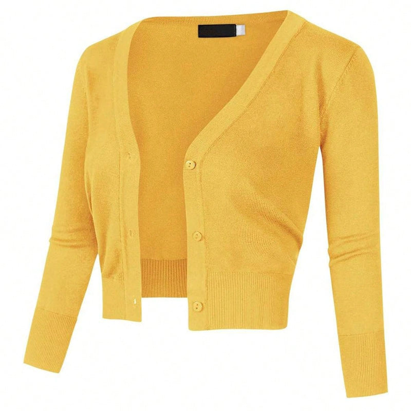 Yesfashion sueter tipo cardigan informal de punto con mangas 3/4 y corte tipo bolero abierto al frente para mujer