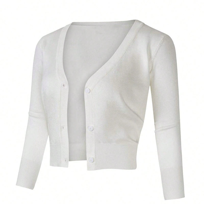 Yesfashion sueter tipo cardigan informal de punto con mangas 3/4 y corte tipo bolero abierto al frente para mujer