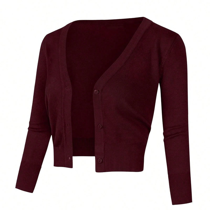 Yesfashion sueter tipo cardigan informal de punto con mangas 3/4 y corte tipo bolero abierto al frente para mujer