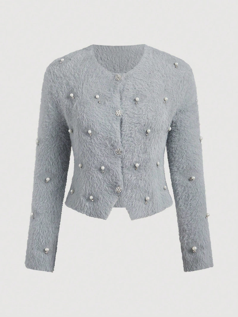 Aveloria rosie elegante y chic cardigan suelto con adorno de strass esponjoso