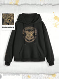 Harry potter | romwe sudadera con capucha de mujer informal, de gran tamano, con bolsillo tipo canguro, estampado de letras y insignias de animales, y cordon ajustable