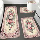 Juego de 4 Alfombrillas de Baño con Estampado de Rosas Rosas - Antideslizantes, de Franela Suave, Alfombrillas Cómodas con Diseño Floral Intrincado para Decoración del Hogar, Decoración de Baño y Accesorios