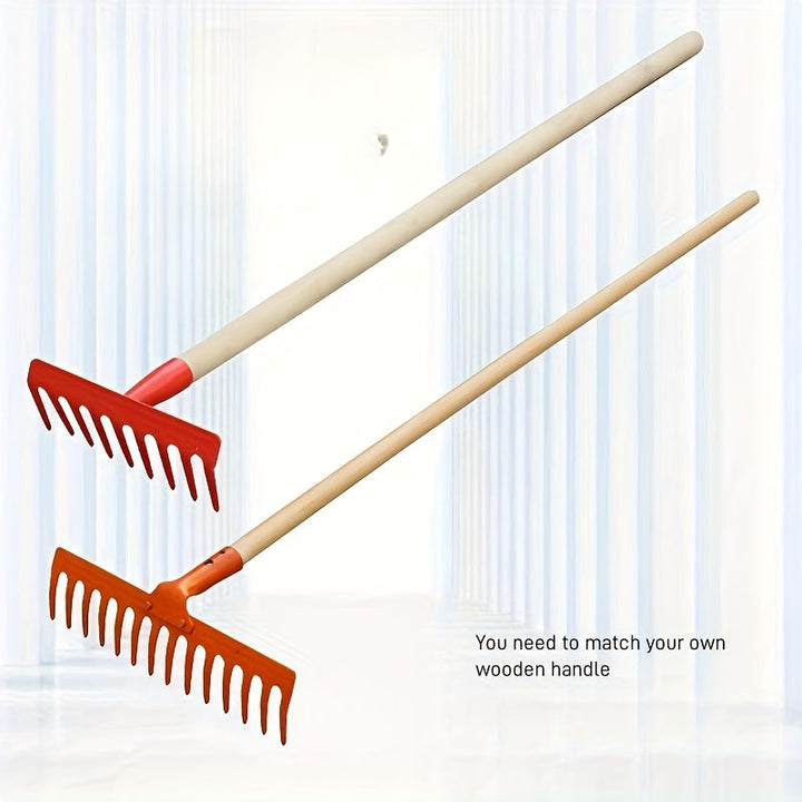 1pc Rastrillo de Jardín de Metal de Alta Resistencia con Mango Rojo - Robusto y Duradero para Deshierbe, Hojas Caídas y Limpieza de Jardín - No Necesita Energía - Perfecto para Terrenos Baldíos, Campos de Ropa y Jardinería al Aire Libre, Rastrillos para