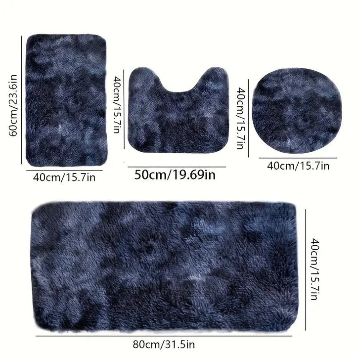 Juego de 4 alfombras de lujo con diseño tie-dye, suaves para interiores, elegante forma rectangular y en U, ideales para baños, entradas de baño y puertas de habitaciones
