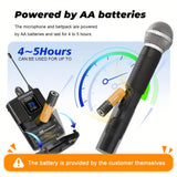 Sistema de micrófono inalámbrico profesional LBMGM, equipado con 2 micrófonos de mano y 2 packs de cinturón (con 1 auricular y 1 micrófono de solapa), adecuado para canto al aire libre, conferencias, pequeñas actuaciones y otros escenarios.