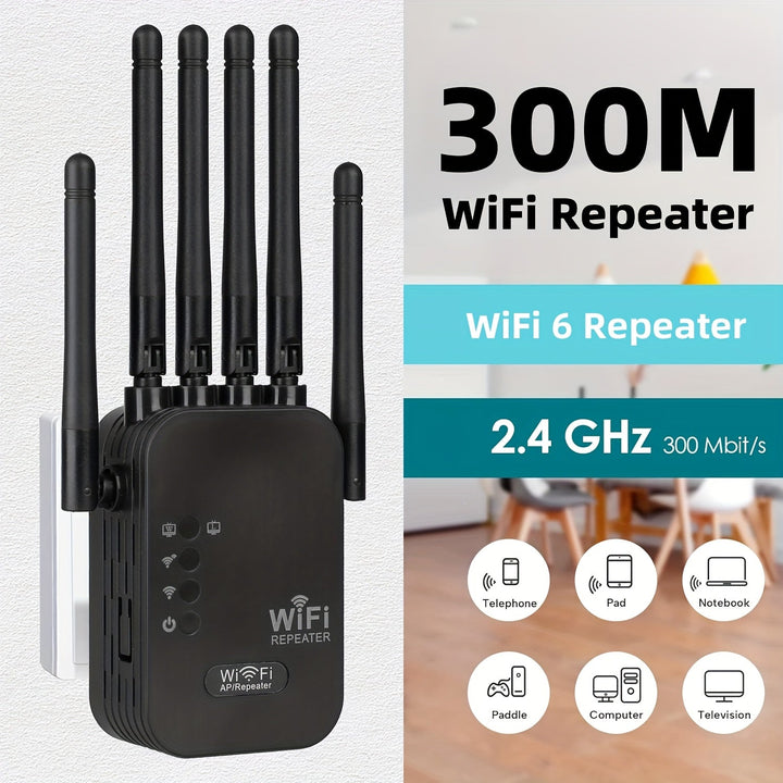 Extensor de WIFI Momotor-WIFI - Amplificador de señal de WIFI con 6 antenas - Soporta WIFI6-300Mbps y puerto Ethernet - Adaptador de red doméstica con extensor de red inalámbrica de larga distancia con puerto Ethernet