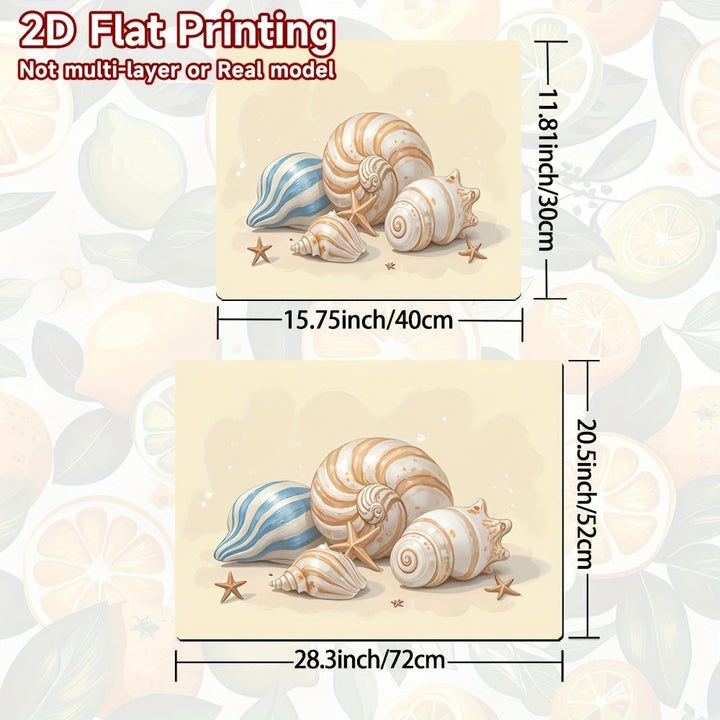 1pc Protector de Encimera para Estufa - Tapete Resistente al Calor con Diseño de Concha (Beige/Azul), Antirrayas para Cocinas de Gas/Eléctricas, Cafetera y Lavavajillas, Fácil de Limpiar, Motivo 2D Plano