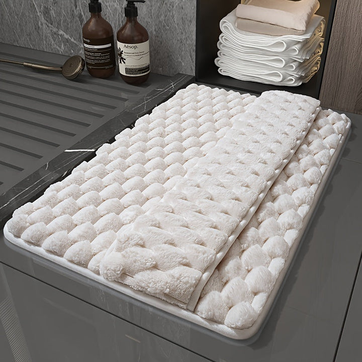 Alfombra de Baño de Espuma Viscoelástica Suave con Base Antideslizante, Superficie Texturizada y Atrapa Agua para el Hogar - Blanca, Forma Rectangular, Material de Alta Elasticidad, Suelos Fáciles de Limpiar, Alfombra de Baño