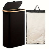 Cesta de ropa grande de nailon con tapa y asas, estilo bohemio, hamper rectangular para el hogar, baño o lavandería, incluye bolsa interior y múltiples compartimentos, disponible en negro, blanco, gris, rosa y beige