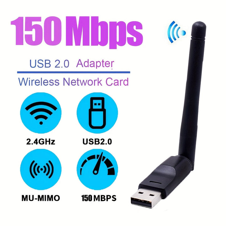 Adaptador WiFi Mini USB de 150Mbps - Transmisor sin varillas para Redes en PC y Portátil - Tarjeta Receptora WiFi de 2.4GHz con Configuración Fácil y Diseño Compacto para Decodificador de IPTV