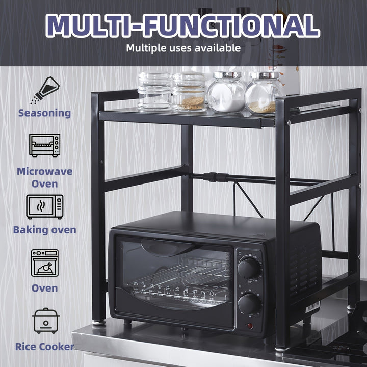 Estante metálico expandible para microondas con ganchos - Organizador vertical de mostrador para tostadora, freidora de aire, arrocera y más - Fácil instalación, construcción metálica duradera, diseño ahorrador de espacio para electrodomésticos de cocina