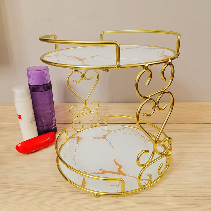 Un estante de hierro pintado al estilo nórdico para cosméticos y tazas de enjuague bucal, con estante de vidrio extraíble, adecuado para uso en tocadores, baños, fregaderos, comedores y cocinas.