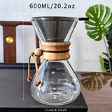 Juego de cafetera de vidrio borosilicato para café de vertido, con filtro de malla de acero inoxidable y papel filtro, para compartir en casa