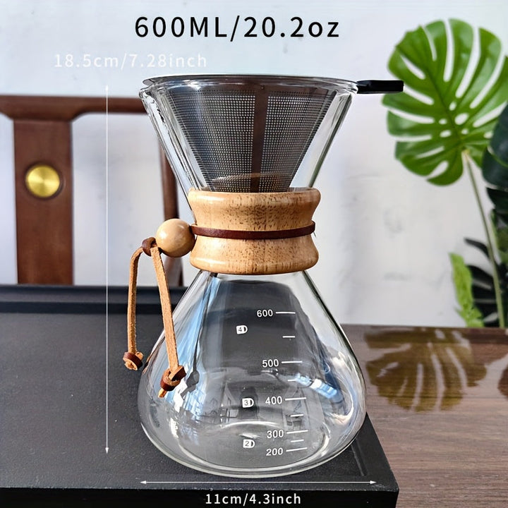 Juego de cafetera de vidrio borosilicato para café de vertido, con filtro de malla de acero inoxidable y papel filtro, para compartir en casa