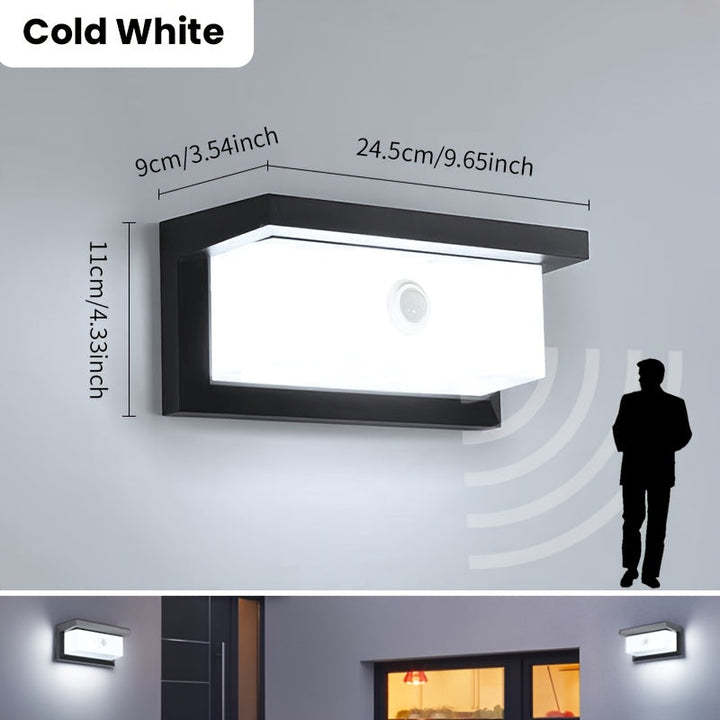 Lámpara LED exterior para pared con sensor de movimiento PIBAOGU, 16W, ABS negro, detección infrarroja para iluminación de porche, balcón y jardín, función de control automático de luz, AC85-265V