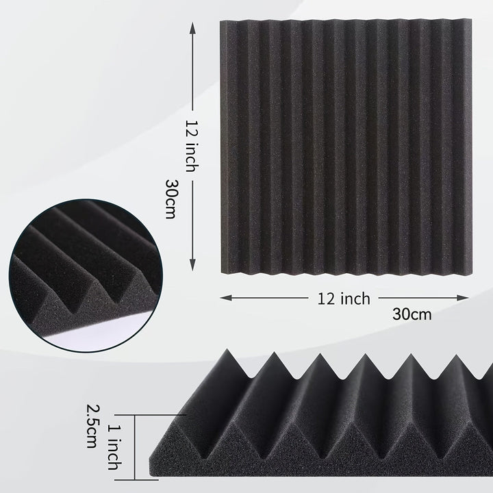 AUSLET 53-Unidades de espuma acústica negra, 1 pulgada de espuma ignífuga de alta densidad para estudios de grabación, salas de piano, salas de juegos, teatros, estudios de podcast - Material de amortiguación de sonido para paredes y techos