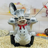 Organizador de cubiertos de acero inoxidable con forma de chef, soporte metálico pulido con doble almacenamiento para platos, decoración de cocina y comedor, 1 unidad